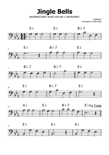 Jingle Bells - Eb Major (with note names)