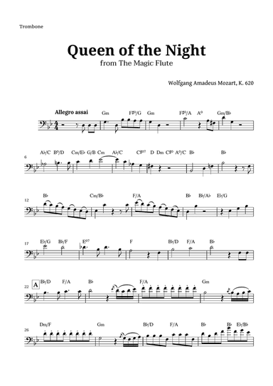 Queen of the Night by Mozart for Trombone with Chords
