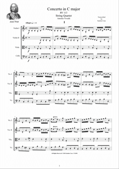 Vivaldi - Concerto in C major RV 113 for String Quartet