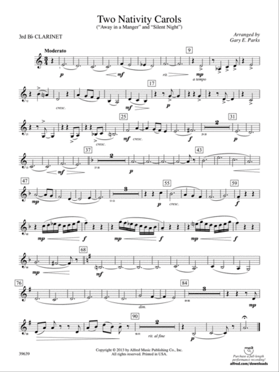 Two Nativity Carols: 3rd B-flat Clarinet