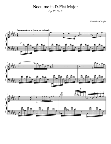 Nocturne in D Flat Major Op. 27 No. 2 (Chopin) | With Note Names