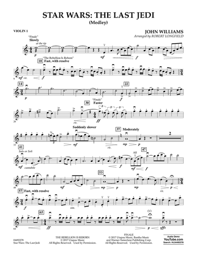 Star Wars: The Last Jedi (Medley) (arr. Robert Longfield) - Violin 1