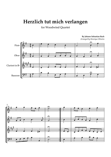 Bach's Choral - "Herzlich tut mich verlangen" (Woodwind Quartet)