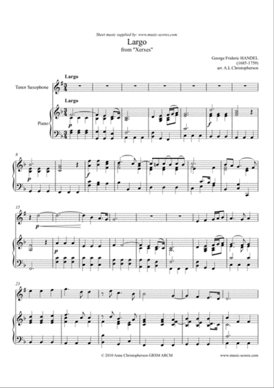 Largo from Xerxes - Tenor Saxophone and Piano
