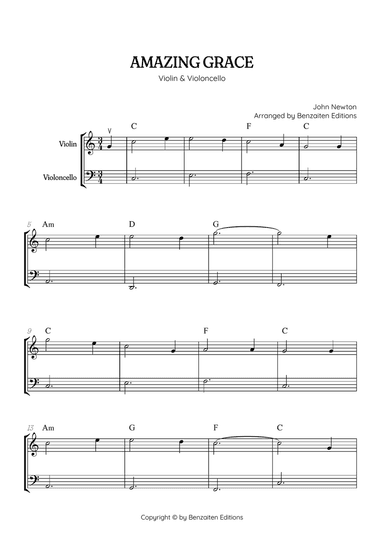 Amazing Grace • super easy violin and cello sheet music with chords