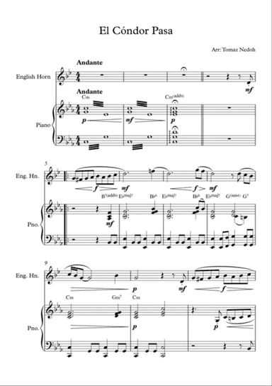 El Cóndor Pasa English Horn and Piano