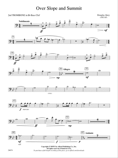 Over Slope and Summit: (wp) 2nd B-flat Trombone B.C.