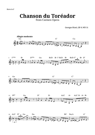 Chanson du Toreador by Bizet for French Horn