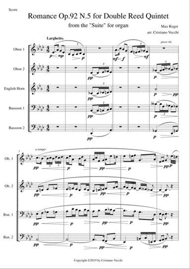Romance Op.92 N.5 for Double Reed Quintet