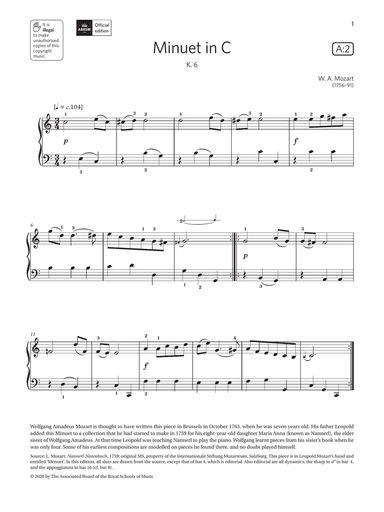 Minuet in C (Grade 1, list A2, from the ABRSM Piano Syllabus 2021 & 2022)
