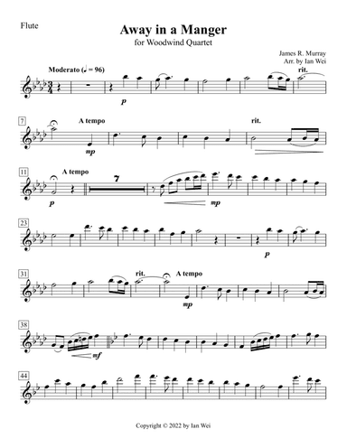 Away in a Manger for Woodwind Quartet