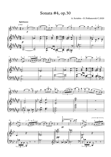 Scriabin-Pokhanovski Piano Sonata #4 arranged for violin and piano