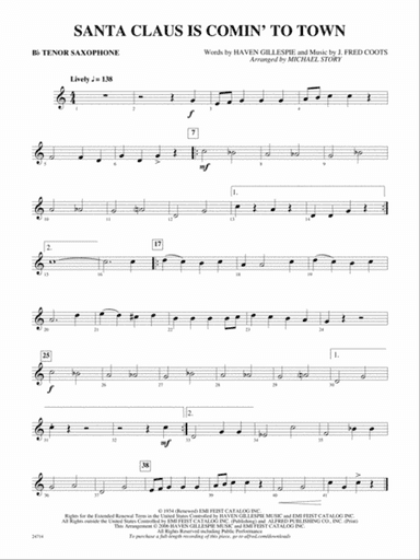 Santa Claus Is Comin' to Town: B-flat Tenor Saxophone