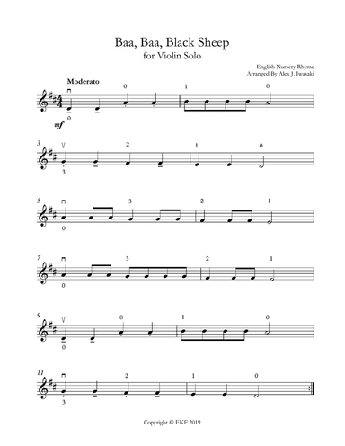 Baa, Baa, Black Sheep for Solo Violin