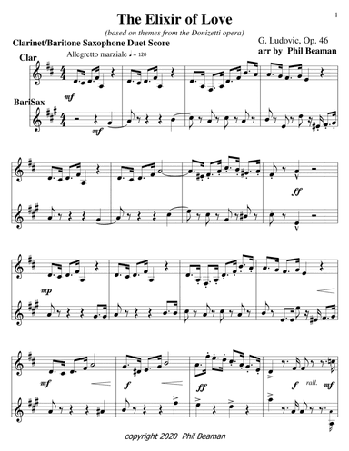 The Elixir of Love-clarinet-bari sax duet