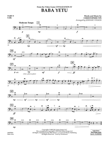 Baba Yetu (from Civilization IV) (arr. Johnnie Vinson) - Pt.5 - Cello