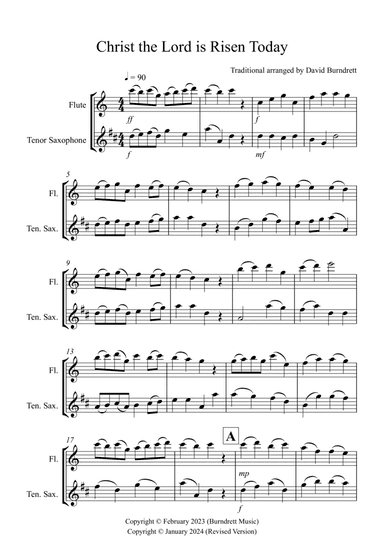 Christ the Lord is Risen Today for Flute and Tenor Saxophone Duet