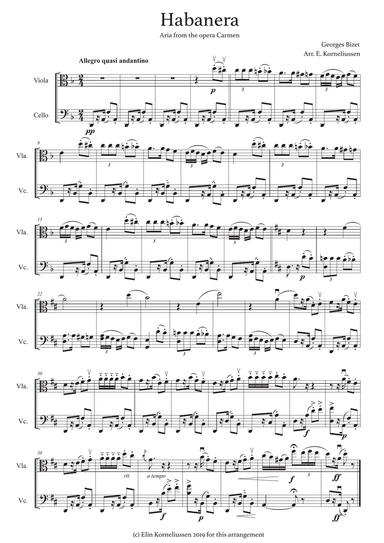 Habanera from Carmen for string duet (viola and cello)