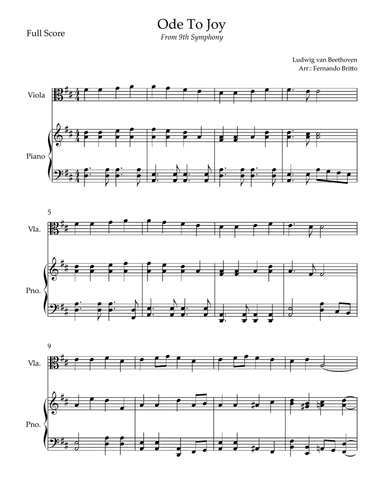 Ode To Joy Theme (from Beethoven's 9th Symphony) for Viola Solo and Piano Accompaniment