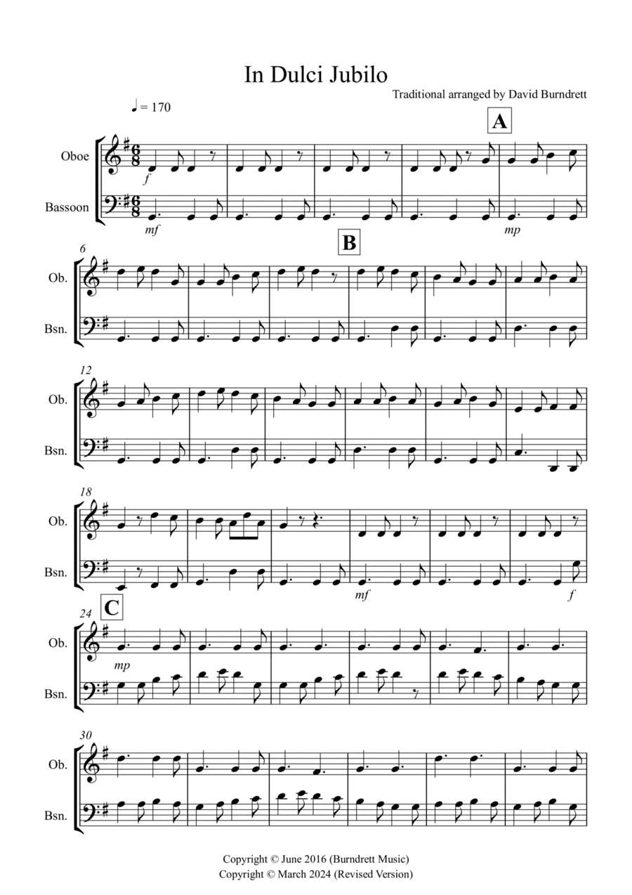 In Dulci Jubilo for Oboe and Bassoon Duet