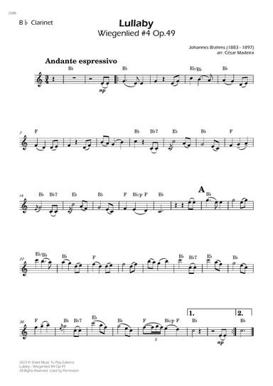 Brahms' Lullaby - Bb Clarinet Solo - W/Chords
