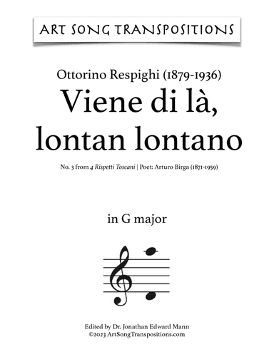 RESPIGHI: Viene di lĂ , lontan lontano (transposed to G major)