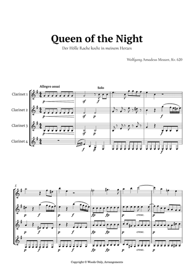 Queen of the Night Aria by Mozart for Clarinet Quartet