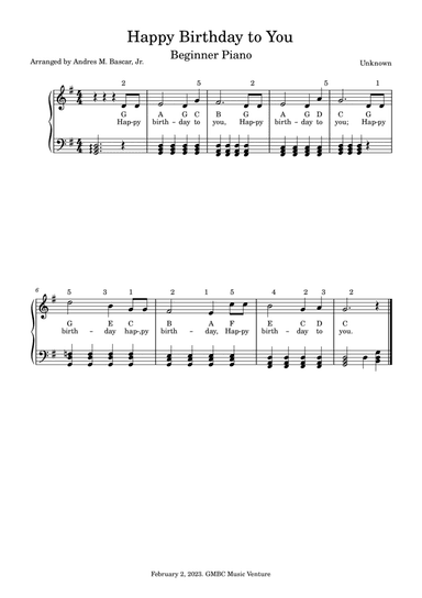 Birthday Song in G Major