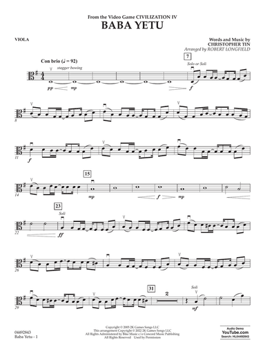 Baba Yetu (from Civilization IV) (arr. Robert Longfield) - Viola