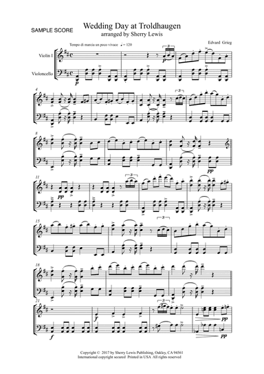 WEDDING DAY AT TROLDHAUGEN String Duo, Intermediate Level for violin and cello