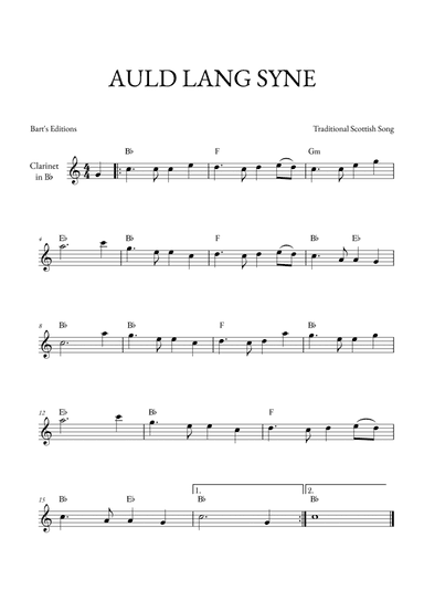Auld Lang Syne (for Bb Clarinet)