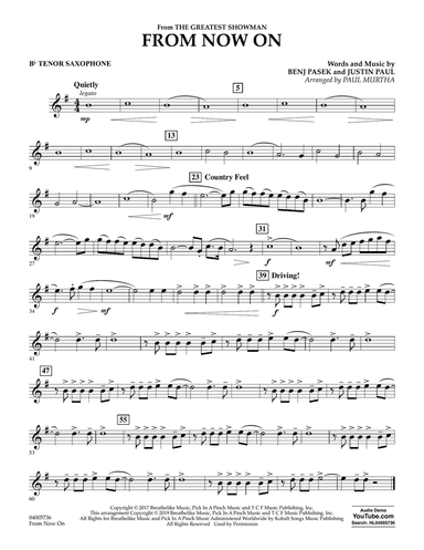 From Now On (from The Greatest Showman) (arr. Paul Murtha) - Bb Tenor Saxophone