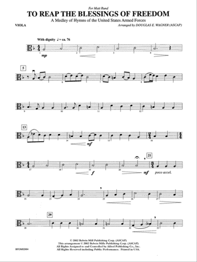 To Reap the Blessings of Freedom (A Medley of Hymns of the United States Armed Forces): Viola