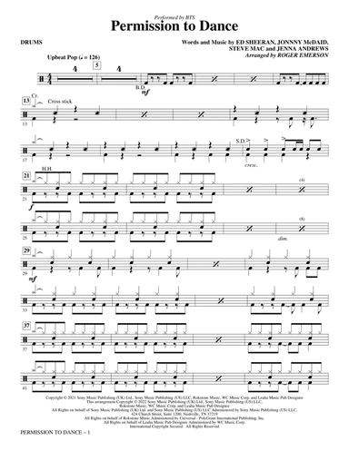 Permission To Dance (arr. Roger Emerson) - Drums