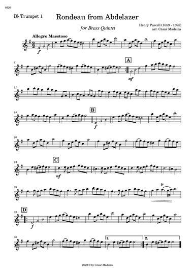 Rondeau from Abdelazer - Brass Quintet (Individual Parts)