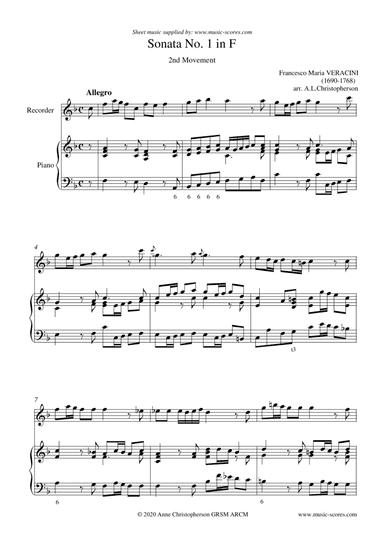 Veracini Allegro - Recorder and Piano