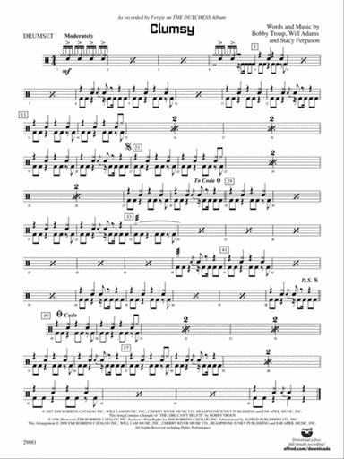 Clumsy (as recorded by Fergie on the album The Dutchess): Drums