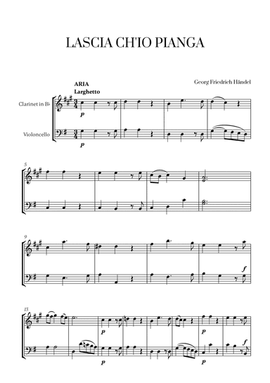 Haendel - Lascia ch’io pianga for Clarinet and Cello