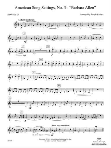 American Song Settings, No. 3 "Barbara Allen": (wp) 1st Horn in E-flat