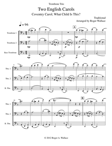 Two English Carols (Coventry Carol; What Child Is This?) - Low Brass Trio