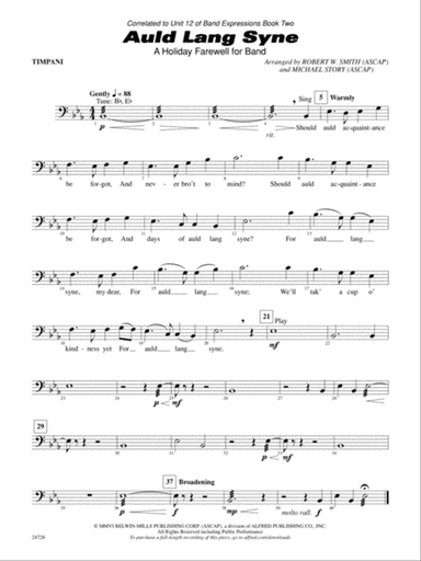 Auld Lang Syne (A Holiday Farewell for Band): Timpani
