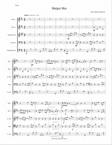 Malgré Moi for double-reed quintet (2 oboes, cor anglais, bassoon, contrabassoon)