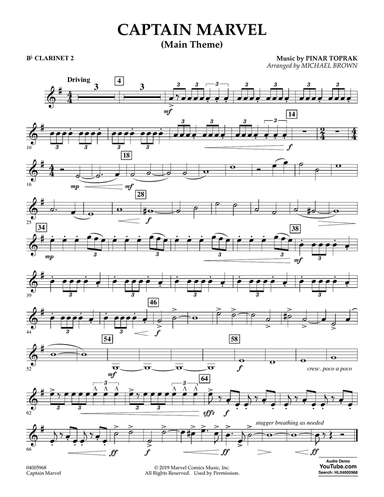 Captain Marvel (Main Theme) (arr. Michael Brown) - Bb Clarinet 2