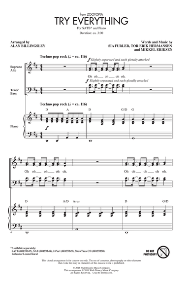 Try Everything (from Zootopia) (arr. Alan Billingsley)