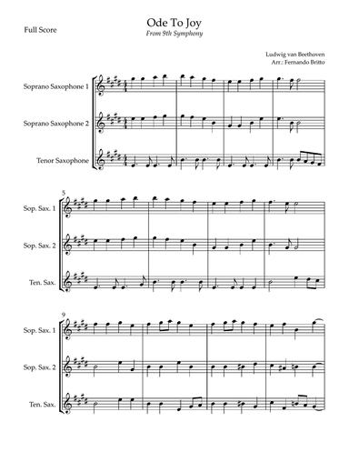 Ode To Joy Theme (from Beethoven's 9th Symphony) for Saxophone Trio