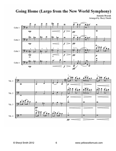 Going Home (Largo – Theme from New World Symphony) for cello quartet (four cellos)