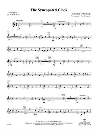 The Syncopated Clock: (wp) 3rd Horn in E-flat