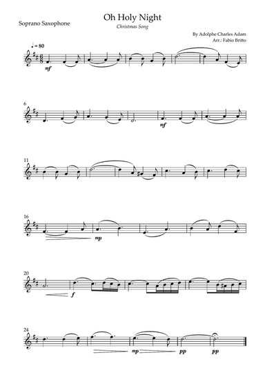 Oh Holly Night (Christmas Song) for Soprano Saxophone Solo