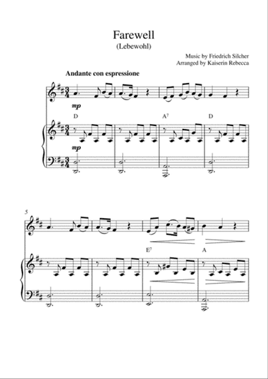 Farewell (Lebewohl) (violin solo and piano accompaniment)