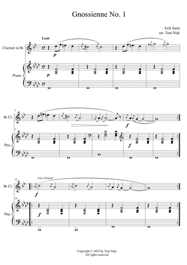Erik Satie - Gnossienne No. 1 (for Clarinet in Bb & Piano)